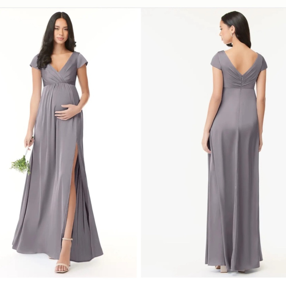 Azazie Allessia Dress Satin color Shadow #103 silver size 18